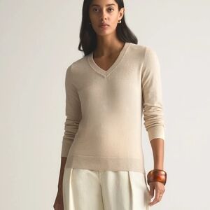 Quince Women's V-Neck Sweater in Cream
